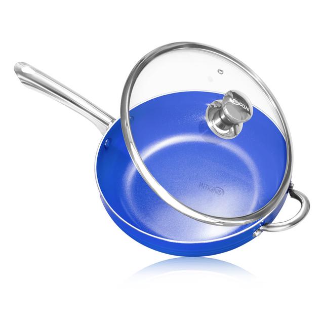 INTIGNIS Aluminium Non-Stick 28cm Frying Pan with Glass Lid INTIGNIS Colour: Blue on Productcaster.