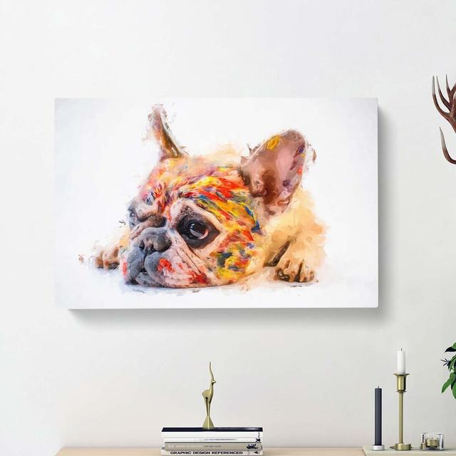 Painted French Bulldog in Abstract - Wrapped Canvas Painting Print East Urban Home Size: 50cm H x 76cm W x 3cm D on Productcaster.