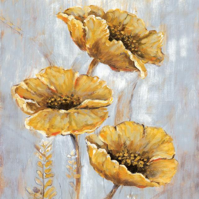 Golden Yellow Flowers - Wrapped Canvas Painting ClassicLiving Size: 122cm H x 122cm W x 3.8cm D on Productcaster.