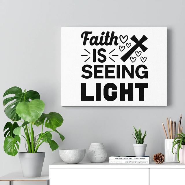 Faith Is Seeing Light - Wrapped Canvas Typography Print Blue Elephant Size: 28cm H x 36cm W on Productcaster.