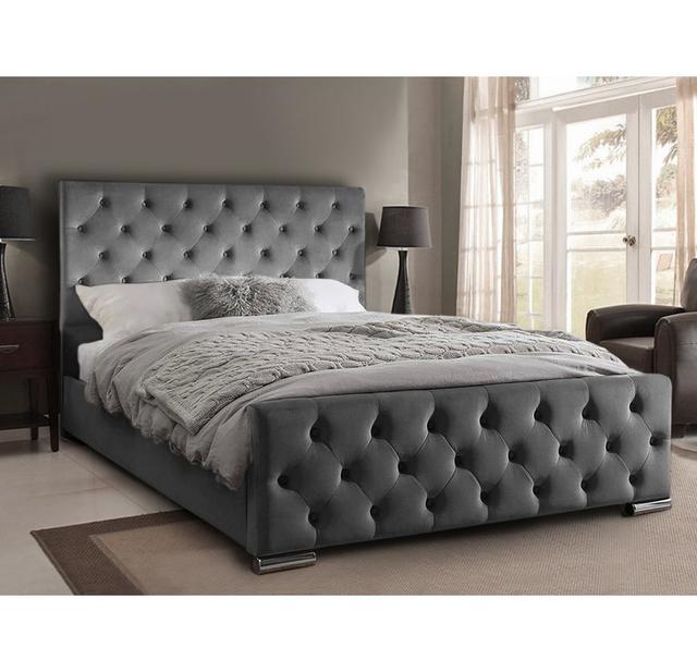 Carlos Upholstered Bed Frame Mercer41 Colour: Asphalt, Size: Single (3') on Productcaster.