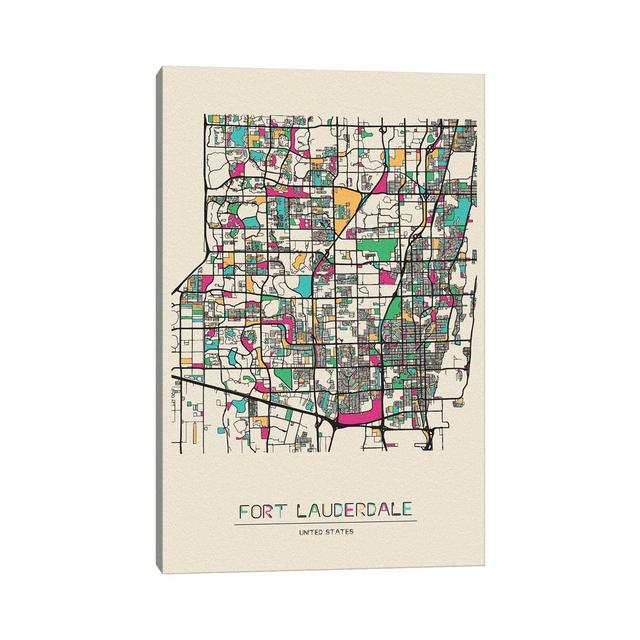 Fort Lauderdale, Florida Map by Ayse Deniz Akerman - Wrapped Canvas Art Prints Rosalind Wheeler Size: 66.04cm H x 45.72cm W x 1.90cm D on Productcaster.