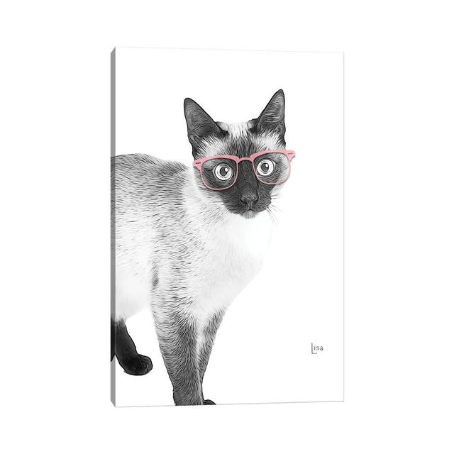 Siamese with Pink Glasses - Wrapped Canvas Graphic Art Maturi Size: 101.6cm H x 66.04cm W x 1.91cm D on Productcaster.