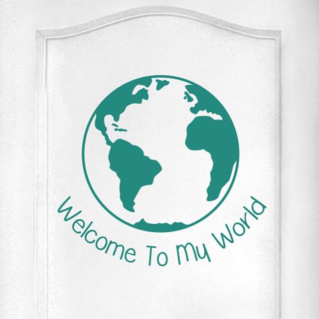 Welcome to My World Door Room Wall Sticker Happy Larry Colour: Aqua Green on Productcaster.