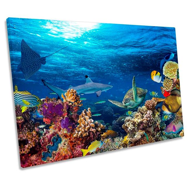 Underwater Coral Reef Fish Framed CANVAS PRINT Wall Art House of Hampton Size: 81.3cm H x 121.9cm W x 4cm D on Productcaster.