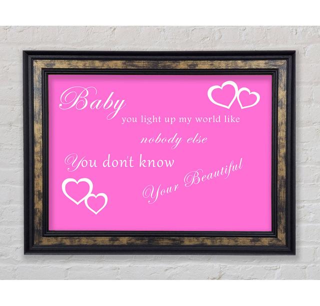 Music Quote Baby You Light Up My World 1D Grey - Print Happy Larry Size: 21cm H x 29.7cm W x 8cm D, Colour: Vivid Pink, Format: Gold/Black Framed Pape on Productcaster.