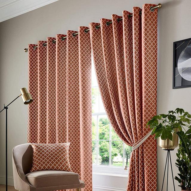 Dareece Cotswold Eyelet Ring Top Curtains (Set of 2) Rosalind Wheeler Panel Size: Width 116 x Drop 137 cm, Colour: Orange on Productcaster.