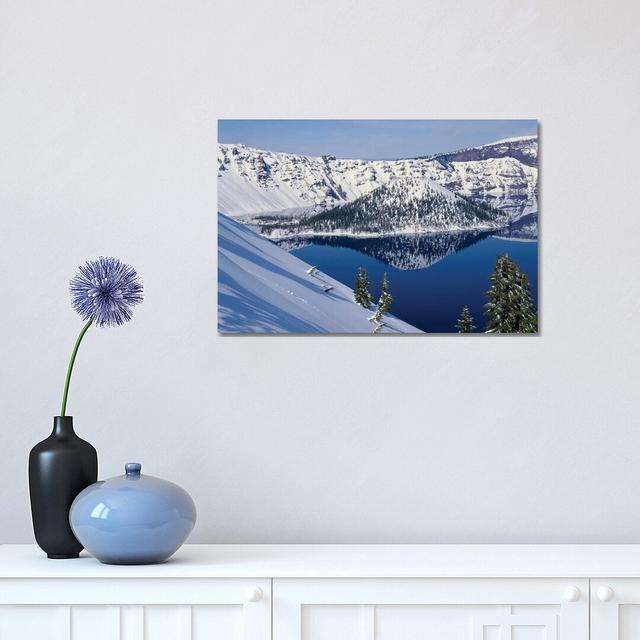 USA, Oregon, Crater Lake National Park. Winter Snow on West Rim of Crater Lake and Wizard Island. by John Barger - Wrapped Canvas Photograph Alpen Hom on Productcaster.