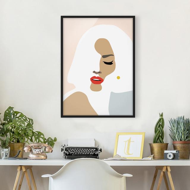 Line Art Portrait Woman Pastel Beige - Picture Frame Graphic Art Canora Grey Size: 55cm H x 40cm W x 2cm D, Frame Option: Black on Productcaster.