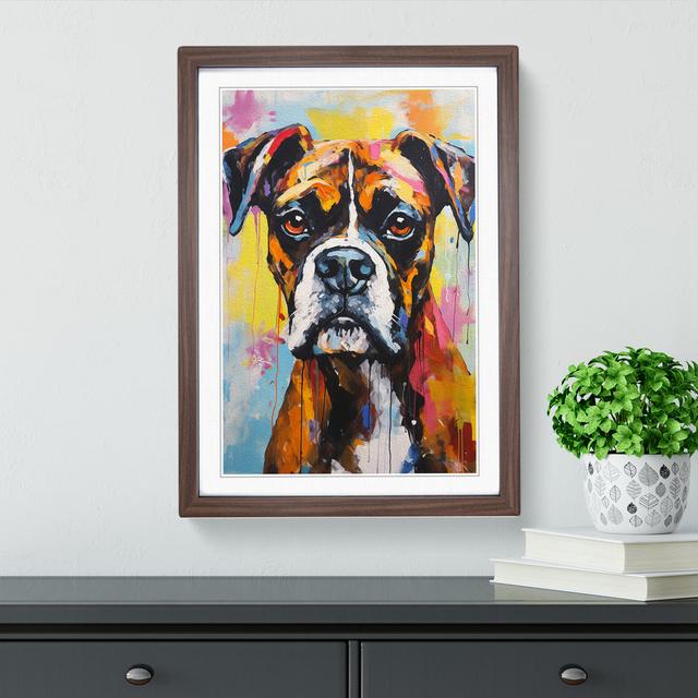 Boxer Dog Gestural - Single Picture Frame Print on Wood Marlow Home Co. Size: 46cm H x 34cm W x 2cm D, Frame Colour: Walnut on Productcaster.