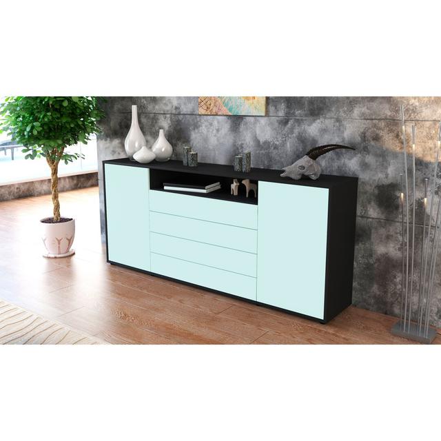 180 Cm Wide 4 Drawer Sideboard Latitude Run Body/Front colour: Black/Light Blue on Productcaster.