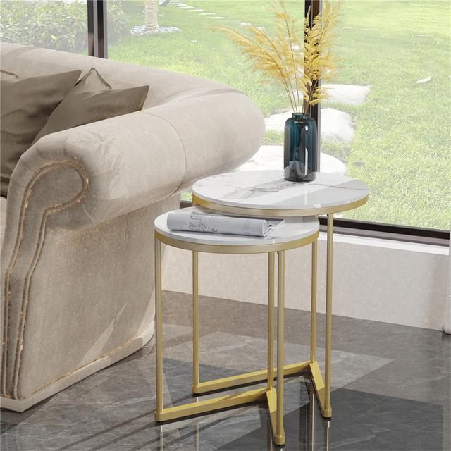 2 Piece Marble Nest Of Coffee Tables Round Top End Table Sofa Side Table Set Canora Grey on Productcaster.