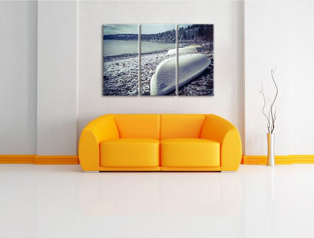 3-tlg. Leinwandbilder-Set „Boote im Winter“, Fotodruck Pixxprint on Productcaster.