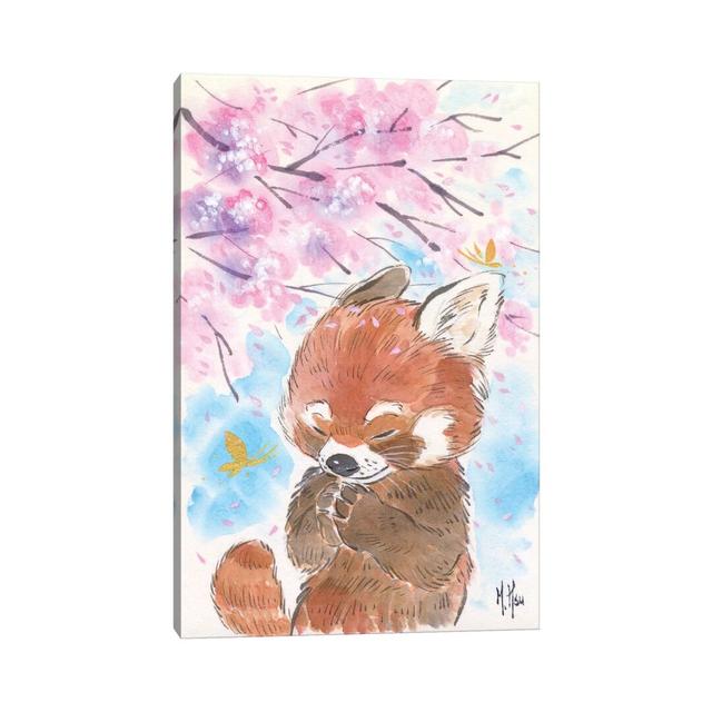 Cherry Blossom Wishes Red Panda by Martin Hsu - Painting on Canvas Harriet Bee Format: Wrapped Canvas, Size: 66.04cm H x 45.72cm W x 3.81cm D on Productcaster.