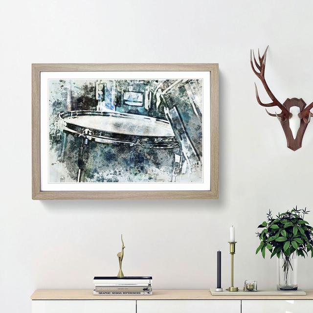 Teal Blue Drum Kit in Abstract - Picture Frame Graphic Art Print East Urban Home Frame Option: Oak Framed, Size: 48cm H x 65cm W x 2cm D on Productcaster.