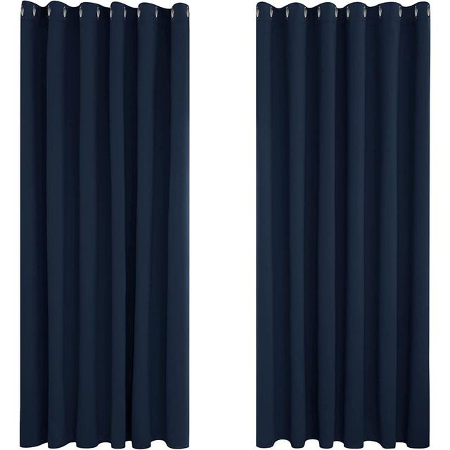 Polyester Blackout No Door Curtain Pair Deconovo Colour: Navy Blue, Panel Size: 229 W x 229 D cm on Productcaster.