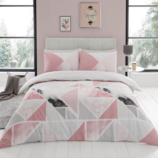 Ambriana Cotton Blend, Polyester Geometric Shapes Duvet Cover Set with Pillowcases Metro Lane Colour: Pink, Size: Single Duvet Cover + 1 Pillowcase on Productcaster.