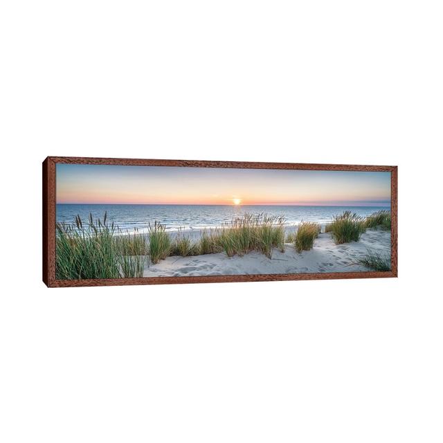 Dune Beach Panorama At Sunset House of Hampton Size: 50.8cm H x 152.4cm W x 3.81cm D, Format: Classic Brown Wood Framed on Productcaster.