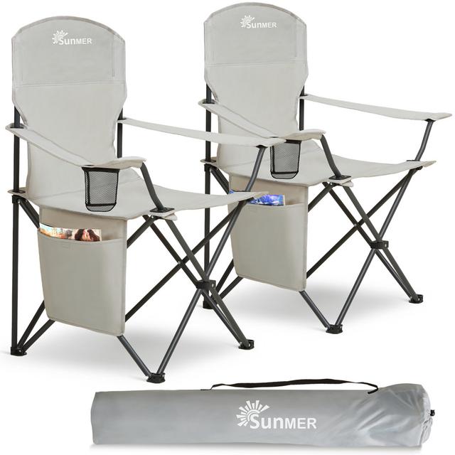 SUNMER Folding Camping Chairs - Extra Wide (Set of 2) SUNMER Colour (Fabric): Grey on Productcaster.