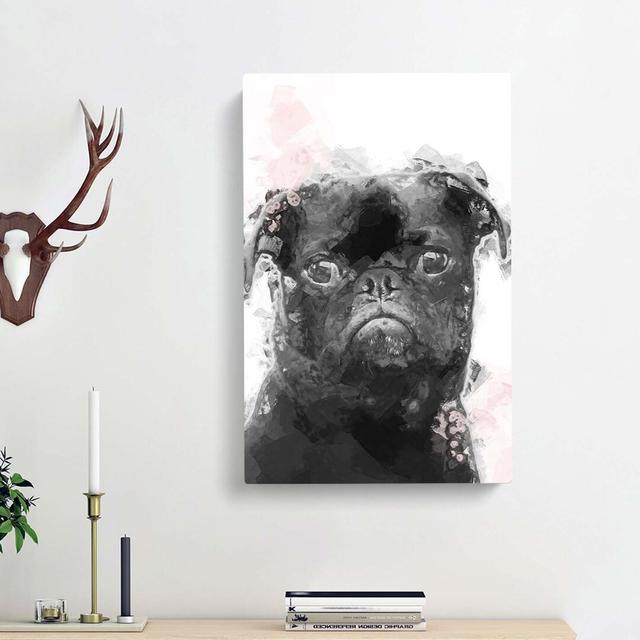 Paint Splashed Pug Dog in Abstract - Wrapped Canvas Painting Print East Urban Home Size: 60cm H x 40cm W x 3cm D on Productcaster.