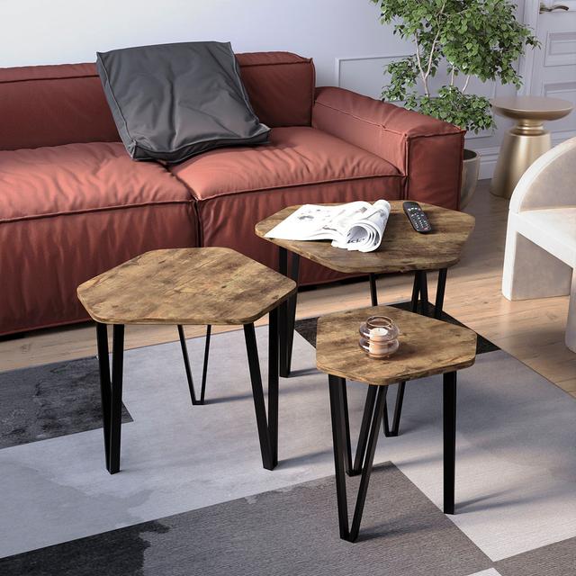 Nest of 3 Tables, Modern Versatile Living Room Home Furniture Borough Wharf Table Top Colour: Dark Wood on Productcaster.