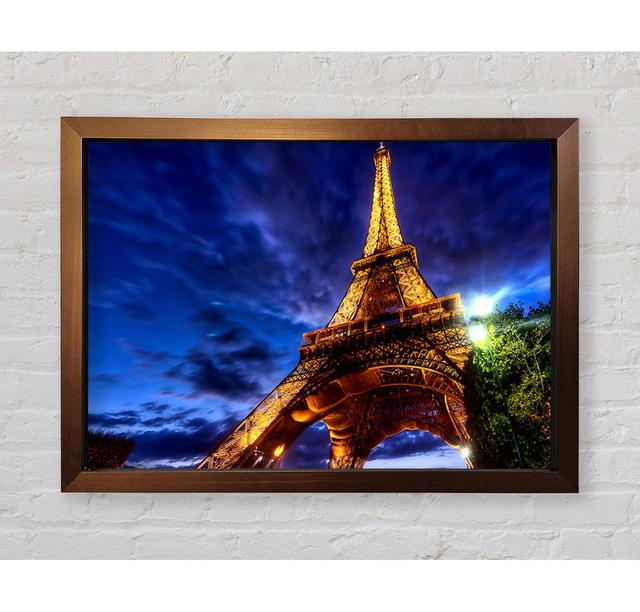 Eiffel Tower Golden Blues - Single Picture Frame Art Prints Ebern Designs Size: 59.7cm H x 84.1cm W x 3.4cm D on Productcaster.