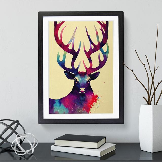 XV1022-4119X Splashed Stag No.1 - Single Picture Frame Painting Alpen Home Size: 64cm H x 46cm W x 2cm D, Frame Colour: Black on Productcaster.