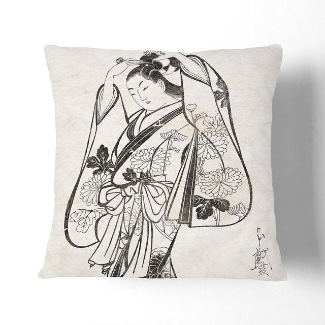 Courtesan Placing a Hairpin in Her Hair by Kaigetsudo Anchi Cushion with Filling East Urban Home Size: 55cm H x 55cm W x 20cm D, Backing Colour: Black on Productcaster.