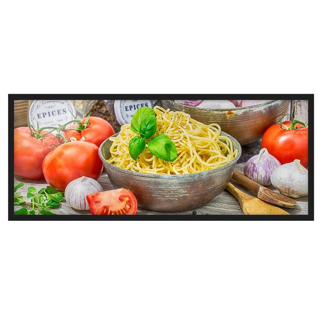 Spaghetti Bowl with Basil - Picture Frame Graphic Art Ebern Designs Size: 40cm H x 100cm W x 2cm D, Frame Option: Black on Productcaster.