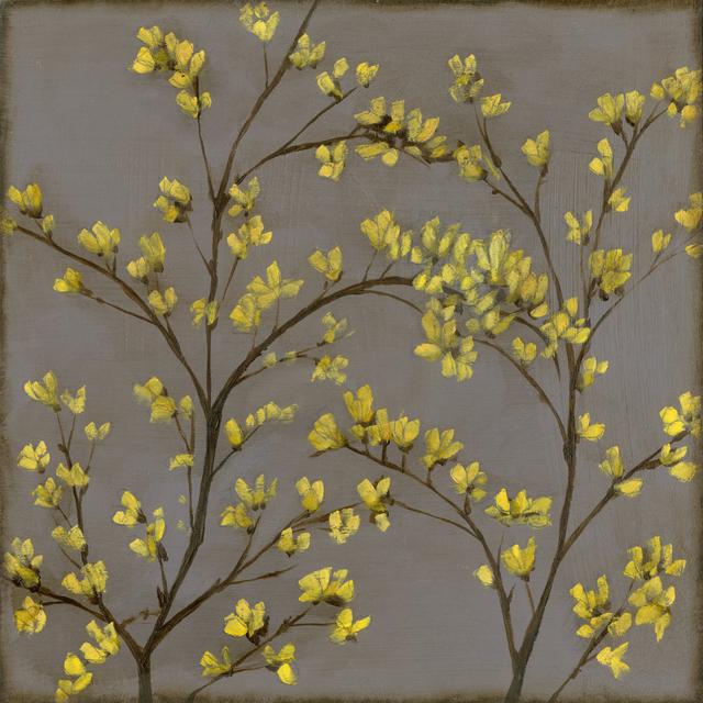 Forsythia II by Jennifer Goldberger - Wrapped Canvas Painting Rosalind Wheeler Size: 76cm H x 76cm W on Productcaster.