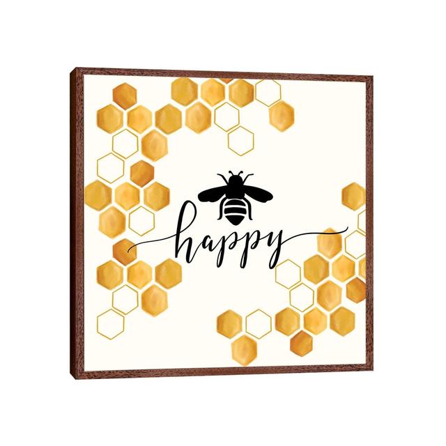 Bee Happy August Grove Size: 45.72cm H x 45.72cm W x 3.81cm D, Format: Brown Framed Canvas on Productcaster.