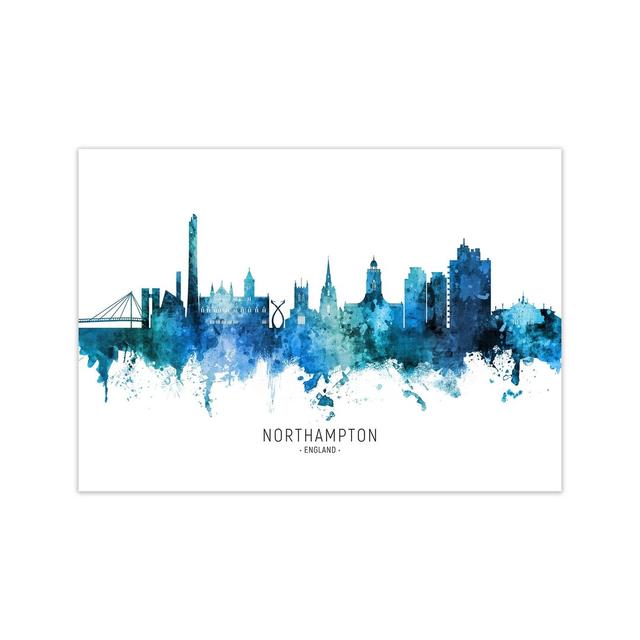 Northampton England Skyline Blue City Name by Michael Tompsett - Print Ebern Designs Size: 30cm H x 42cm W x 1cm D, Format: Unframed on Productcaster.