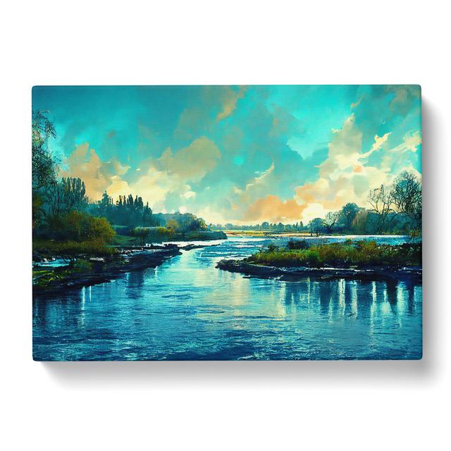 River Modern Art - Wrapped Canvas Graphic Art Marlow Home Co. Size: 35cm H x 50cm W x 3cm D on Productcaster.