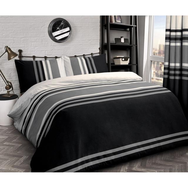 Rasheema Duvet Set East Urban Home Pattern: Bold Tonal Stripe, Size: King - 2 Standard Pillowcases, Colour: Black on Productcaster.