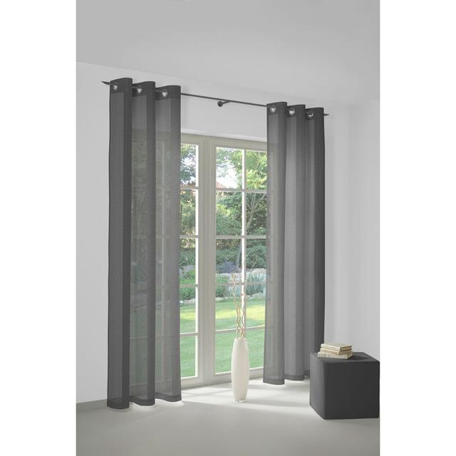 Sunday 82% Polyester And 18% Cotton Semi Sheer Grommet / Eyelet Curtain Panel Wirth Panel Size: 142cm Width x 345cm Drop, Curtain Colour: Dark Grey on Productcaster.