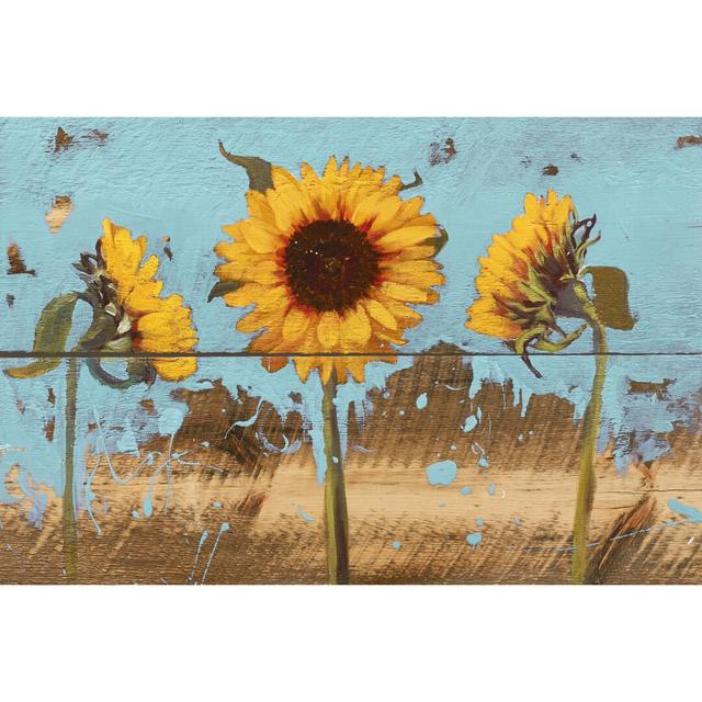 Sunflowers on Wood IV by Sandra Iafrate - Wrapped Canvas Painting August Grove Size: 30cm H x 46cm W on Productcaster.