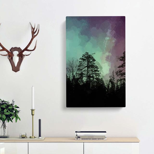 Northern Lights Over The Forest In Abstract - Wrapped Canvas Painting East Urban Home Size: 91cm H x 60cm W x 3cm D on Productcaster.