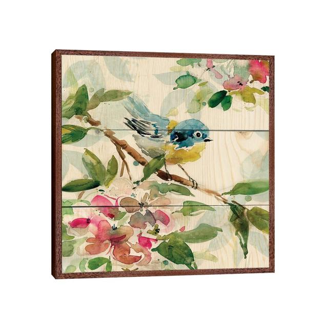 Birds And Blossoms I by Carol Robinson - Painting on Canvas Rosalind Wheeler Size: 93.98cm H x 93.98cm W x 3.81cm D, Format: Classic Brown Wood Framed on Productcaster.