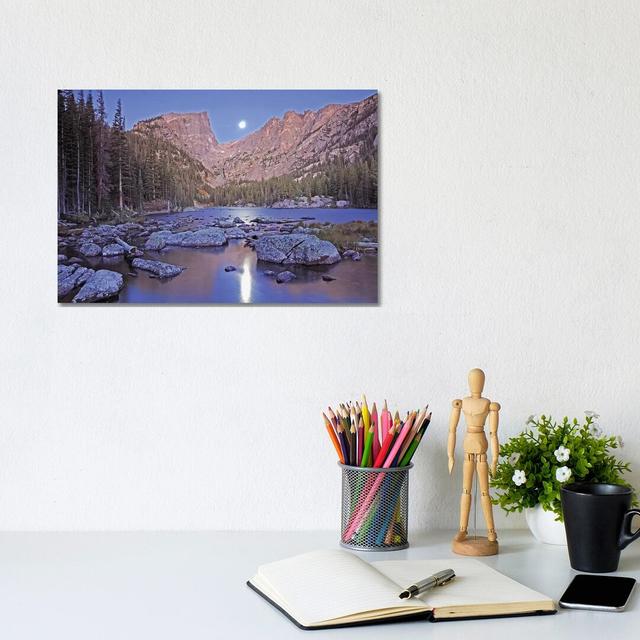 Moon Set On Dream Lake by Brian Wolf - Wrapped Canvas Print Union Rustic Size: 20.32cm H x 30.48cm W x 1.91cm D on Productcaster.