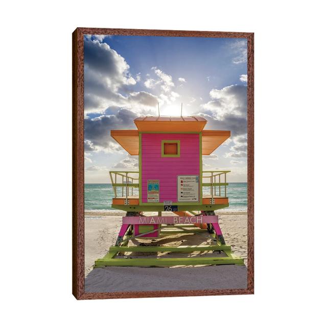 Pink Lifeguard House Vertical, Miami Beach, Florida Highland Dunes Format: Classic Wood Framed, Size: 101.6cm H x 66.04cm W x 3.81cm D on Productcaster.