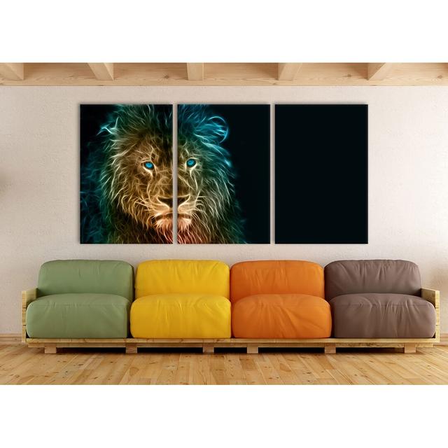 Proud Lion Abstract - 3 Piece Photograph Print on Canvas East Urban Home Size: 120cm H x 240cm W on Productcaster.