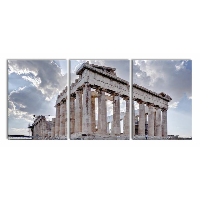 Antique Columns in Greece - 3 Piece Wrapped Canvas Photographic Print East Urban Home Size: 80cm H x 180cm W on Productcaster.