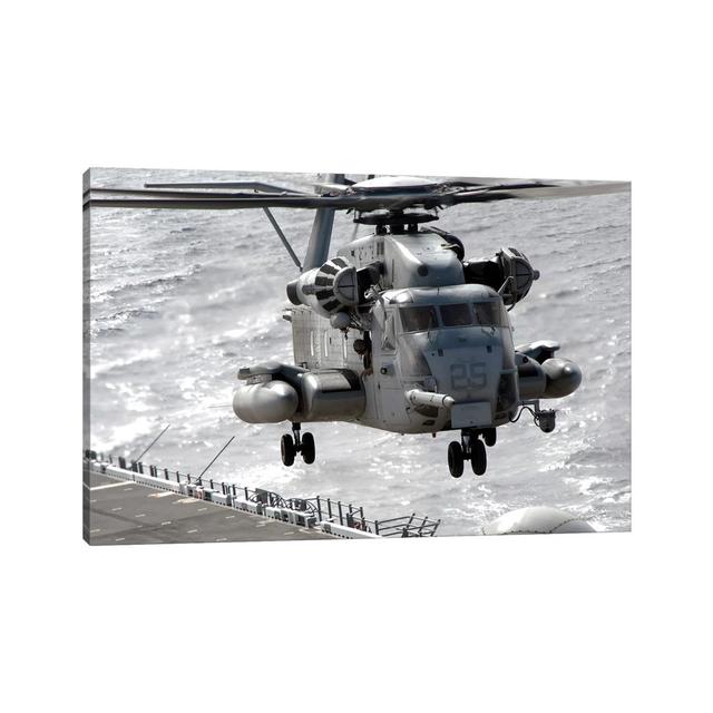 A CH-53E Super Stallion Helicopter Takes off from USS Makin Island by Stocktrek Images - Wrapped Canvas Photograph Latitude Run Size: 66.04cm H x 101. on Productcaster.