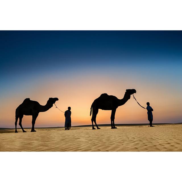 Bedouins With Camels On Western Sahara Desert In Africa by Hadynyah - No Frame Art Prints on Canvas Natur Pur Size: 20cm H x 30cm W on Productcaster.