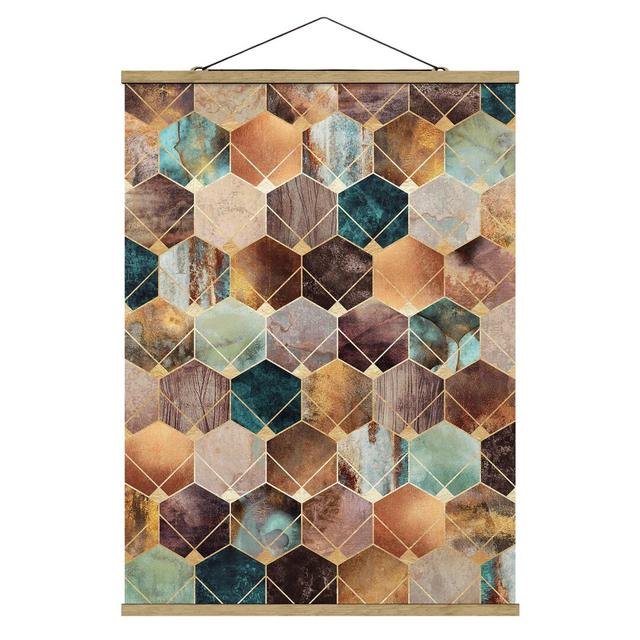 Turquoise Geometry Golden Art Deco by Elisabeth Fredriksson - Graphic Art Print Canora Grey Size: 66.4cm H x 50cm W x 0.3cm D on Productcaster.