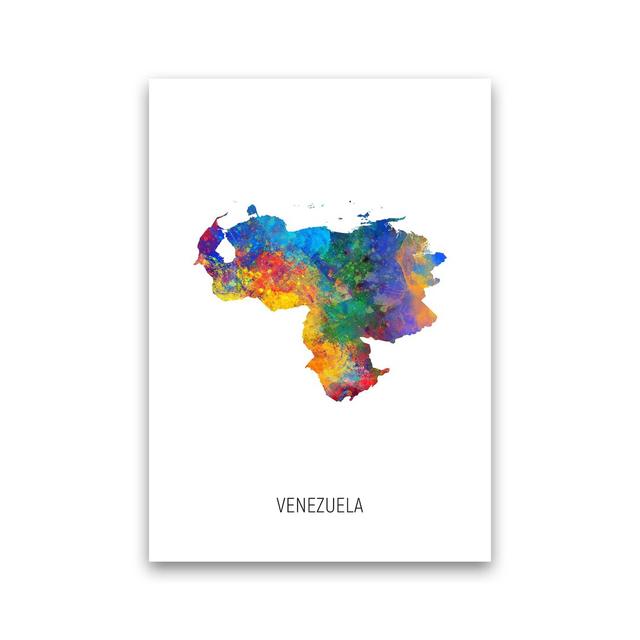 Venezuela Watercolour Map by Michael Tompsett - Print Latitude Run Size: 59cm H x 42cm W x 1cm D, Format: Unframed on Productcaster.