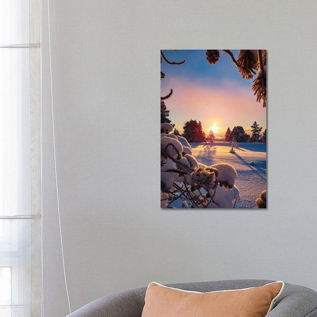 Snow Landscape At Sunset by Karen Mandau - Wrapped Canvas Print Alpen Home Size: 66.04cm H x 45.72cm W x 1.91cm D on Productcaster.