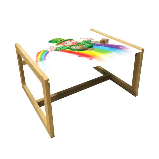 Clover Coffee Table, Funny Irish Leprechaun Sliding On A Rainbow Cartoon Illustration St Patrick''s Day, Acrylic Glass Center Table With Wooden Frame on Productcaster.