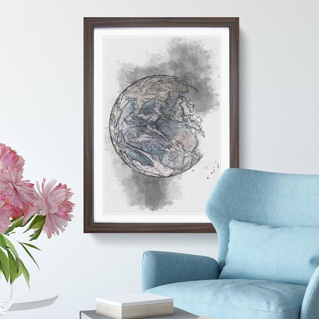 Eastern Hemisphere Of Earth Sketch - Picture Frame Painting Print East Urban Home Size: 33cm H x 24cm W x 2cm D, Format: Walnut Framed on Productcaster.