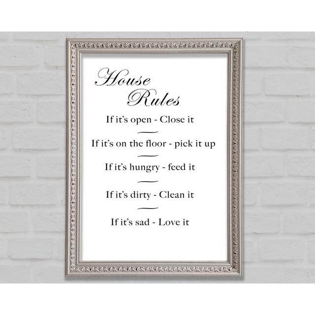 Family Quote House Rules 2 Grey White - Print Bright Star Size: 118.9cm H x 84.1cm W, Colour: White on Productcaster.